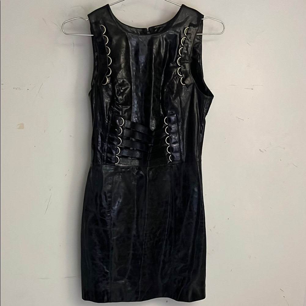 Versace Black Leather Mini Dress